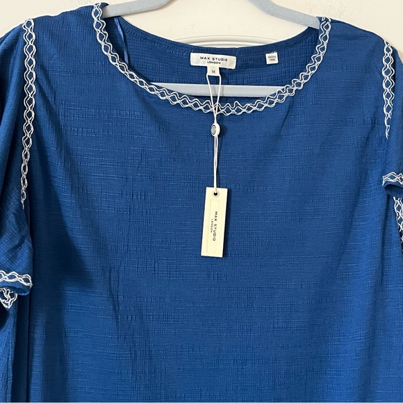 Max Studio Royal Blue Blouse with White Accents Ruffle Sleeve Size 1X - Picture 9 of 15
